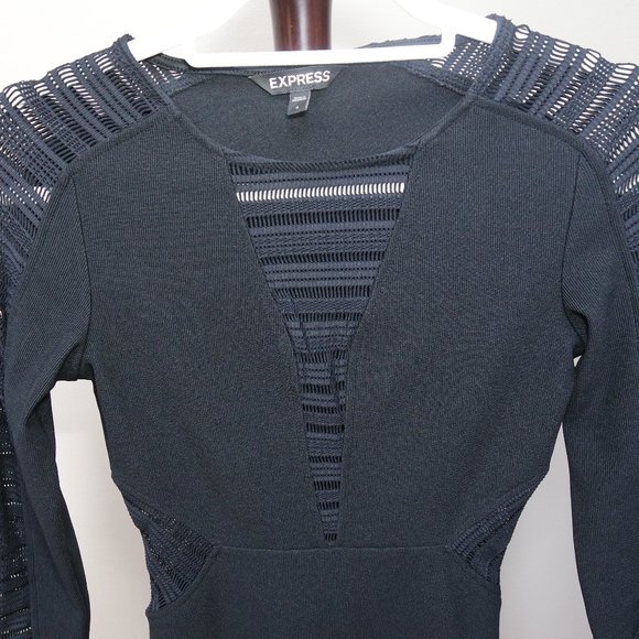 Express Body Con Black Dress with Mesh Detailing - Picture 4 of 8